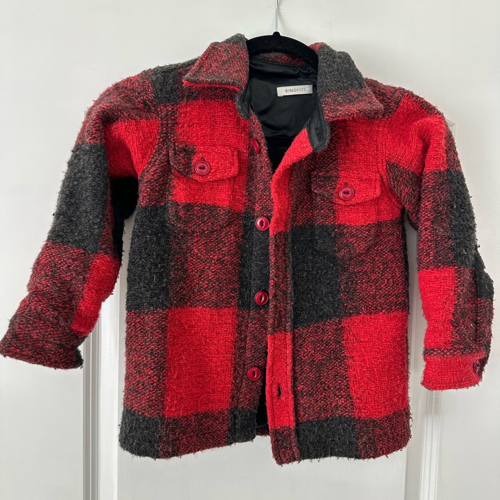 Anine Bing Kids Red and Black Plaid Button Down Shirt